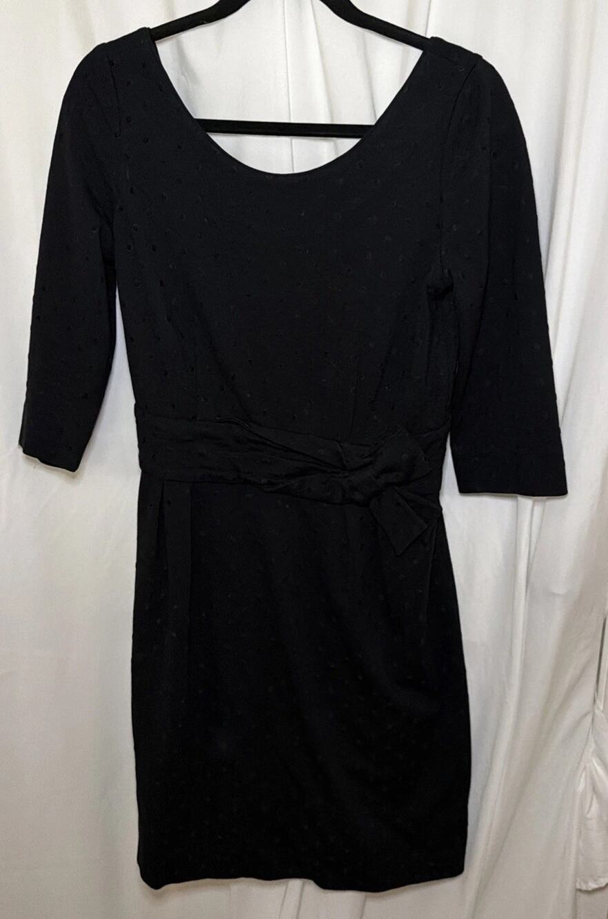 Kate Spade Polka Swiss Dot Dress Womens Black 3/4 Sleeve Size 8